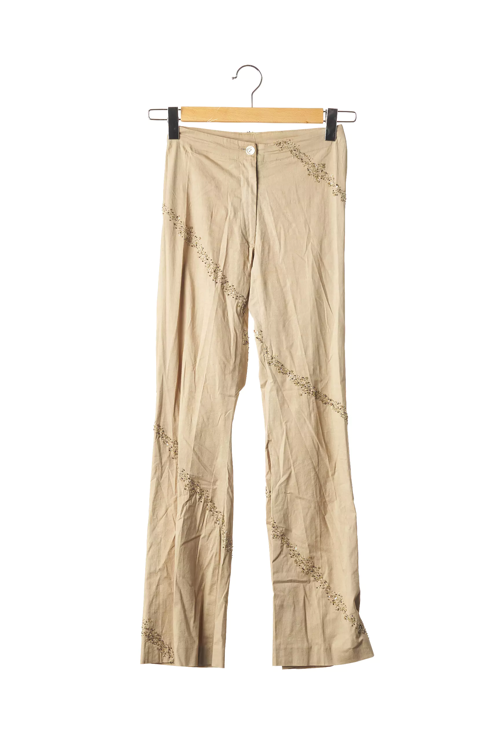 Sans Marque Pantalons Droits Femme couleur beige