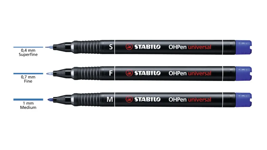 STABILO® Folienstift - STABILO OHPen universal - permanent fein - 4er Pack - grün, rot, blau, schwarz sortiert