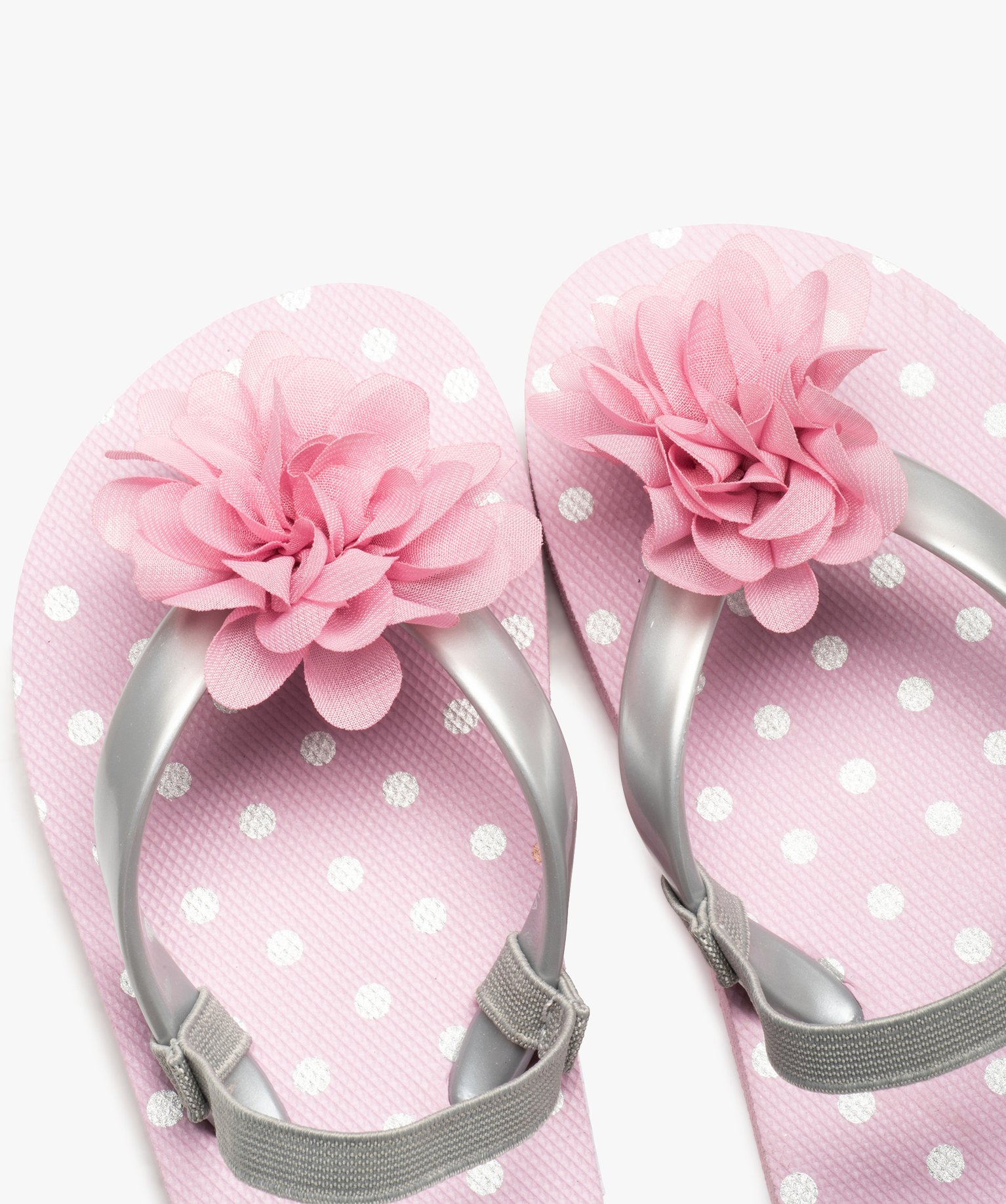 Tongs fille à semelle à pois et fleur en tissu rose | GEMO