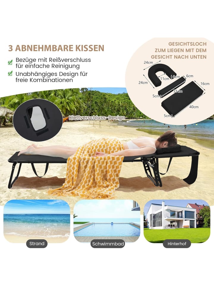COSTWAY Sonnenliege mit Gesichtsöffnung in Schwarz günstig kaufen onesize