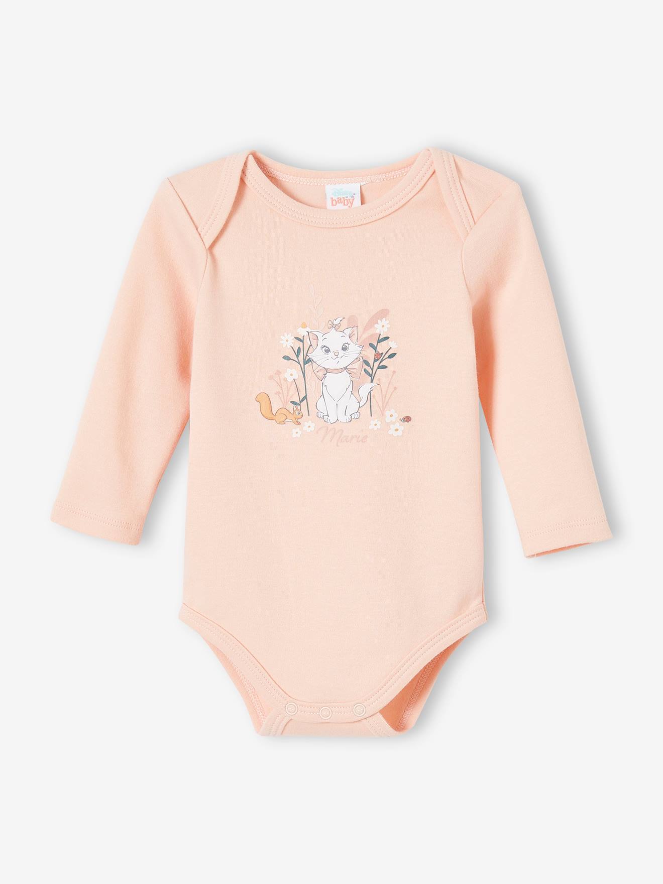 Lot de 2 bodies bébé fille DS® Marie les Aristochats rose clair uni avec decor