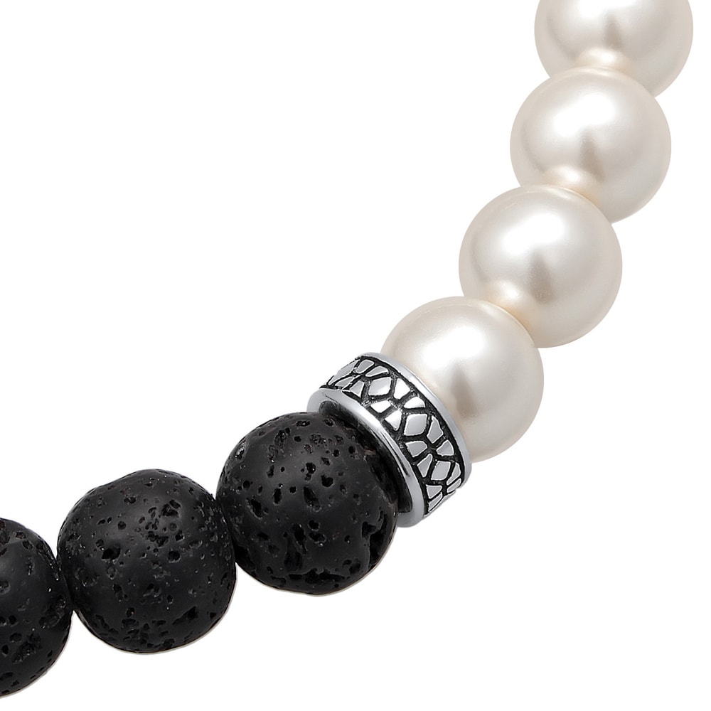 KUZZOI KUZZOI Bracelet Hommes Perles de lave avec perles synthétiques en argent sterling Bracelet