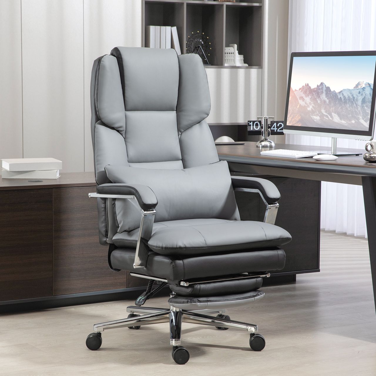 HOMCOM Bürostuhl, Ergonomischer Schreibtischstuhl mit Wippfunktion, Fußstütze