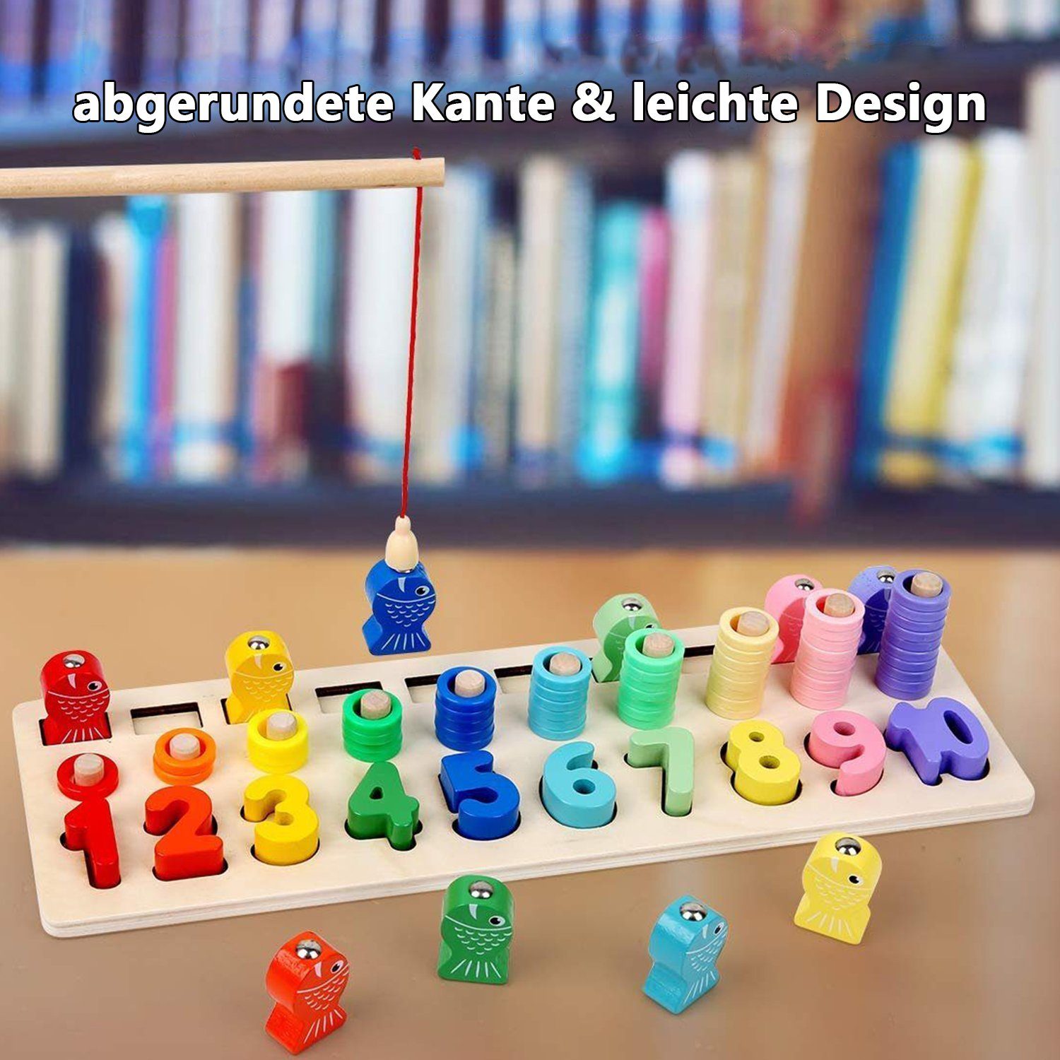BeebeeRun Lernspielzeug Lernspielzeug Montessori Angelspiel (Multifunktionale Holzspielzeug Puzzlespiel, zum Erlernen von Zahlen und Farben für Kinder ab 3 Jahren)