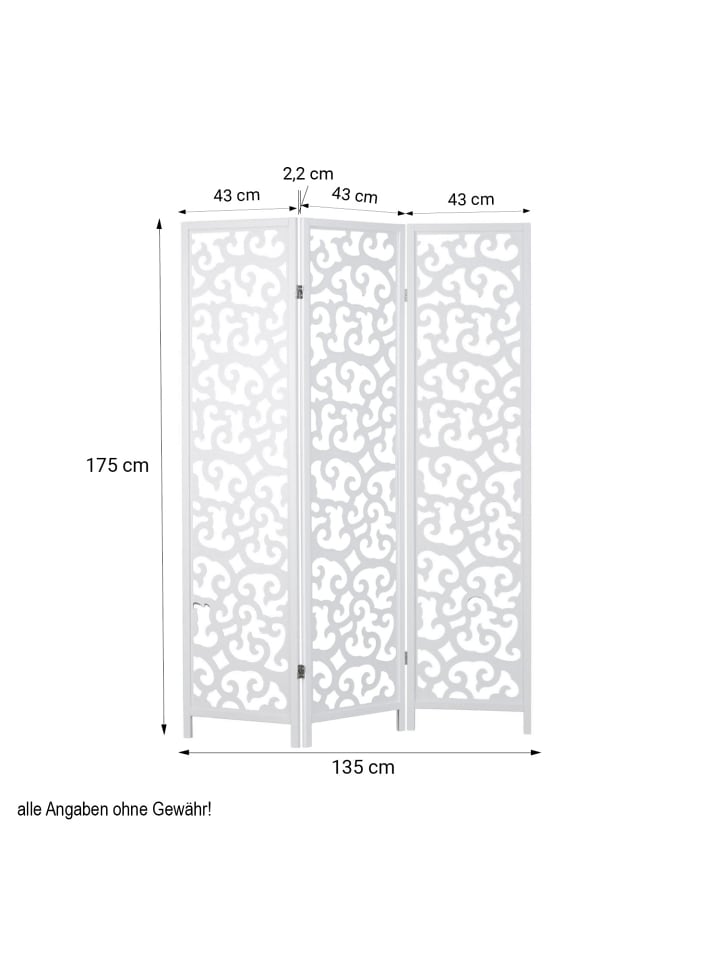 Homestyle4u 3-tlg. Paravent in Weiß 130x175 günstig kaufen onesize