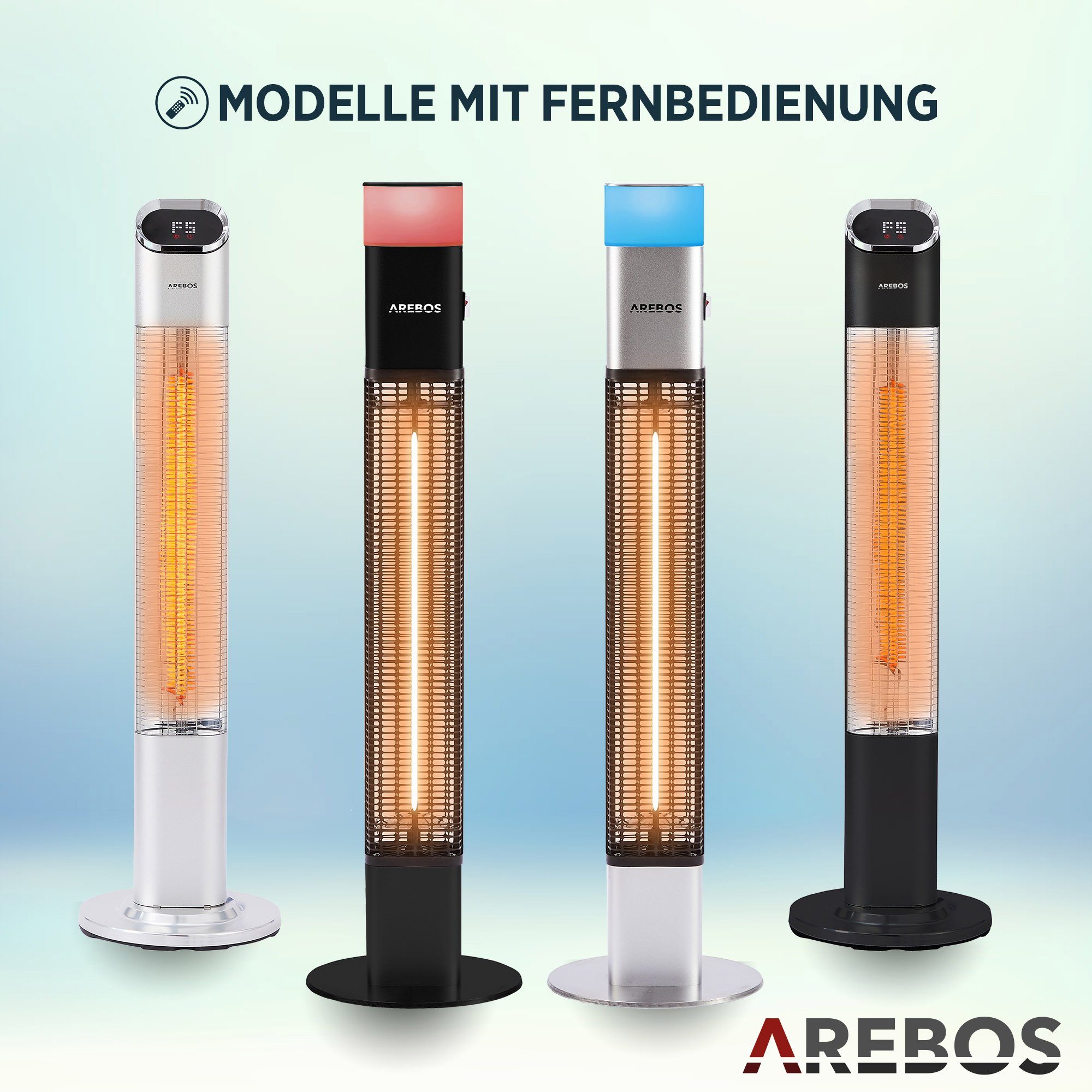 Arebos Terrassenstrahler 2000 Watt Stand Heizstrahler Schwarz / Silber, 2000 W