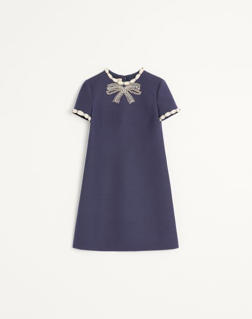 Vestido curto de crepe bordado de alta costura