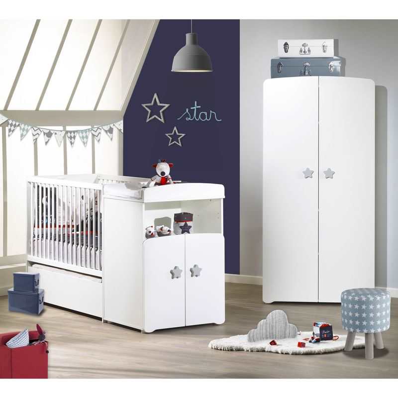 Lit bébé combiné évolutif 120x60 en 90x190 boutons étoile Basic