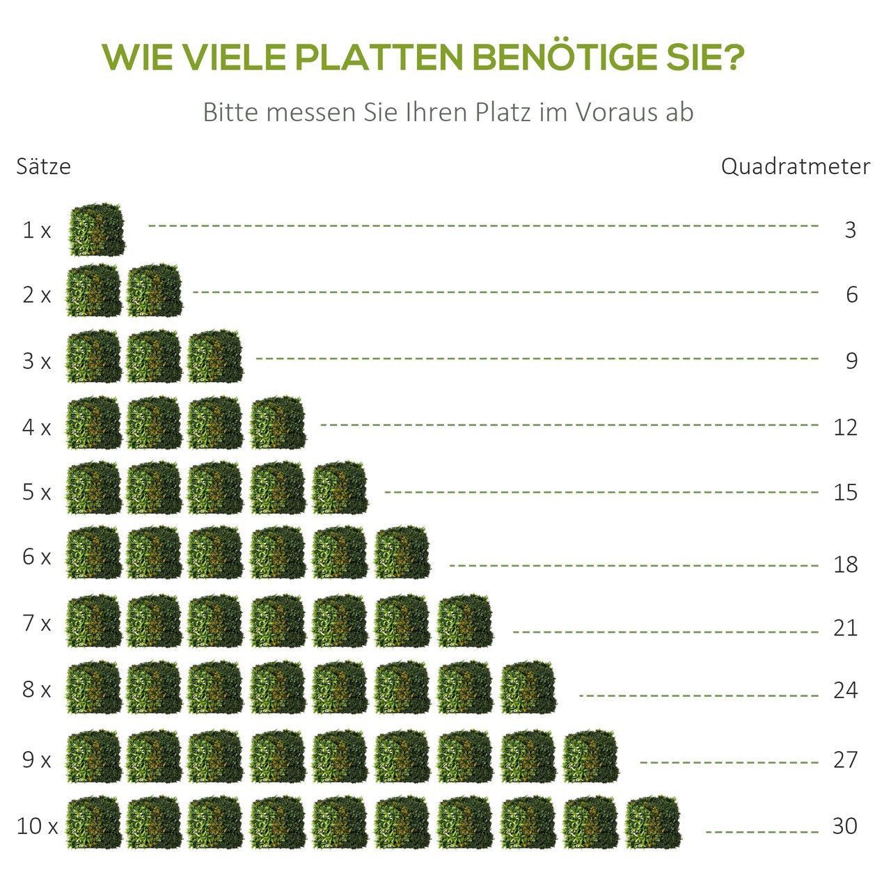 Outsunny 12 Stück künstliches Pflanzenwand Hecke 50x50 cm UV-Schutz Sichtschutz Mehrblättriges Design Heckenpflanze für Garten Outdoor Dekor