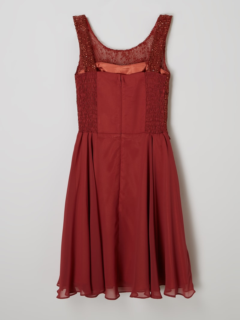 Kleid mit floralen Stickereien in terrakotta