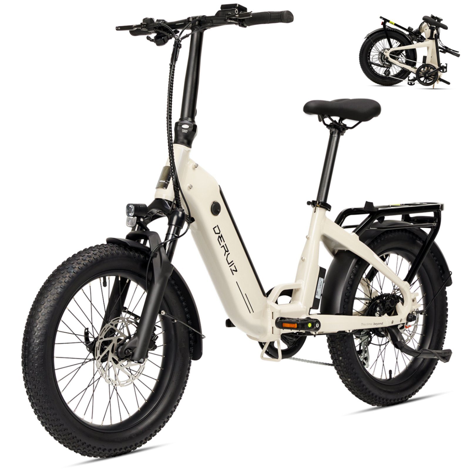 DERUIZ E-Bike Peridot 20 Zoll Eike mit Bluetooth sale für Damen Herren, 8 Gang, SHIMANO SHIMANO ALTUS 11-32T Schaltwerk, Kettenschaltung, 500 Wh Baterrie, (mit Akku-Ladegerät, mit Werkzeug), 48V 10.4Ah Baterrie, 3.0 fette Reifen, klappbar