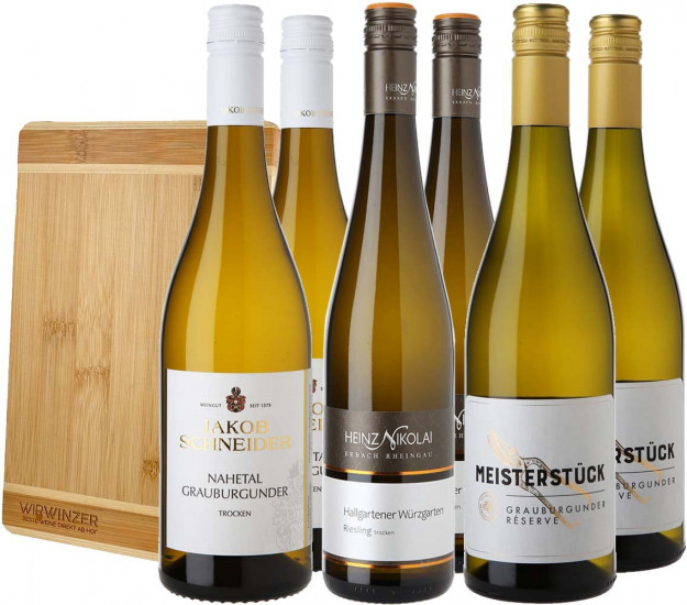 Weißwein Premium-Paket + gratis Bambusbrett