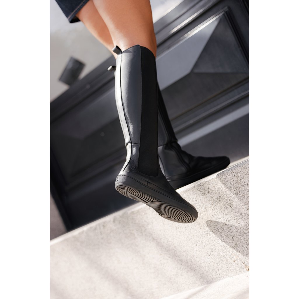 Shapen Harper Black Leather Barfußstiefel
