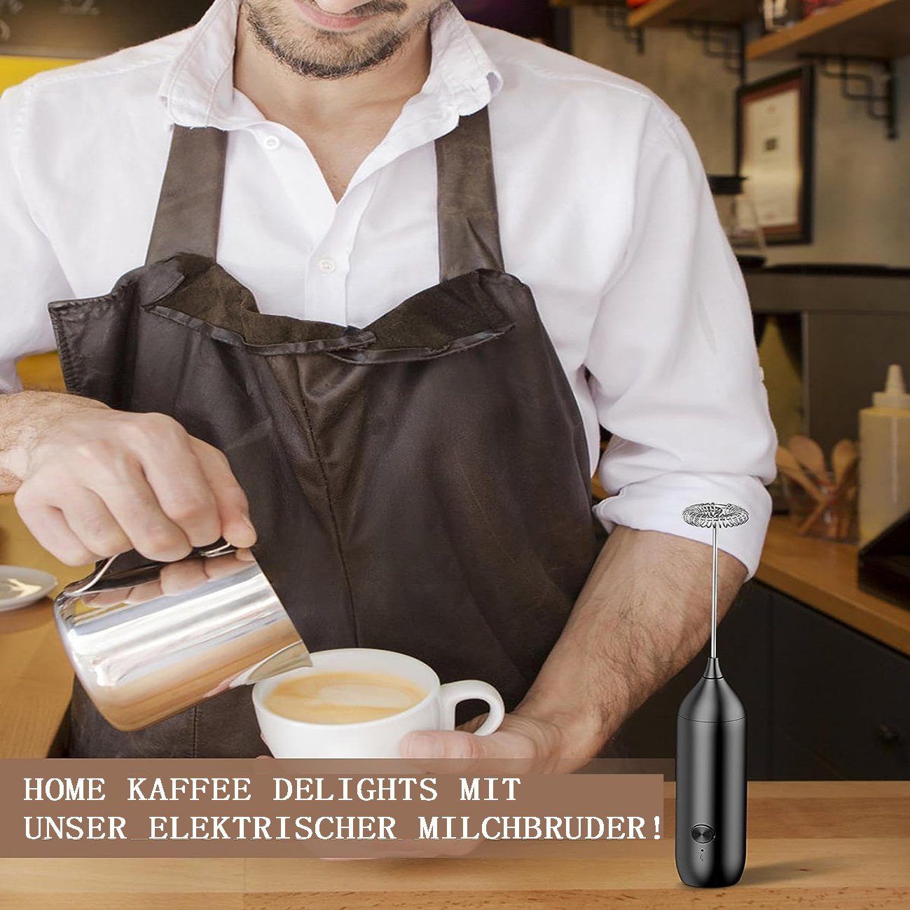 flowgoer Milchaufschäumer Elektrischer Milchaufschäumer, USB-Aufladung, Handaufschäumer, Eingebauter wiederaufladbarer 500-mAh-Lithium-Akku, tragbares Design