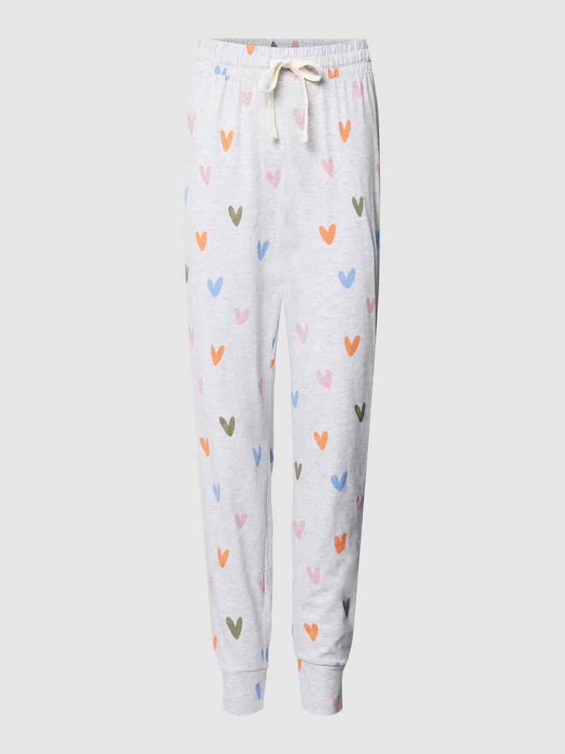 Pyjama-Hose mit Allover-Print in hellgrau meliert