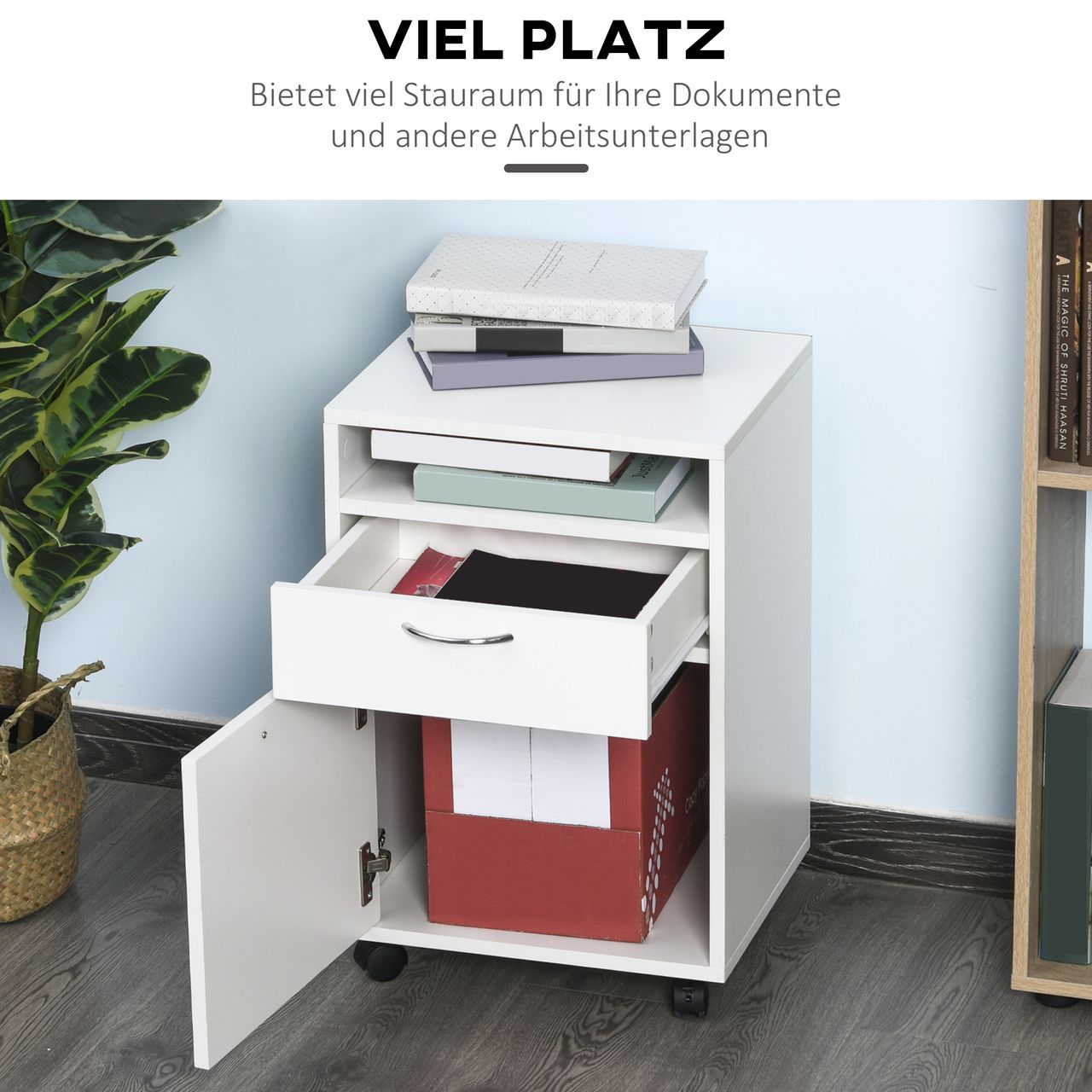 HOMCOM Rollcontainer Aktenschrank Bürocontainer mit Schublade Büroschrank Weiß