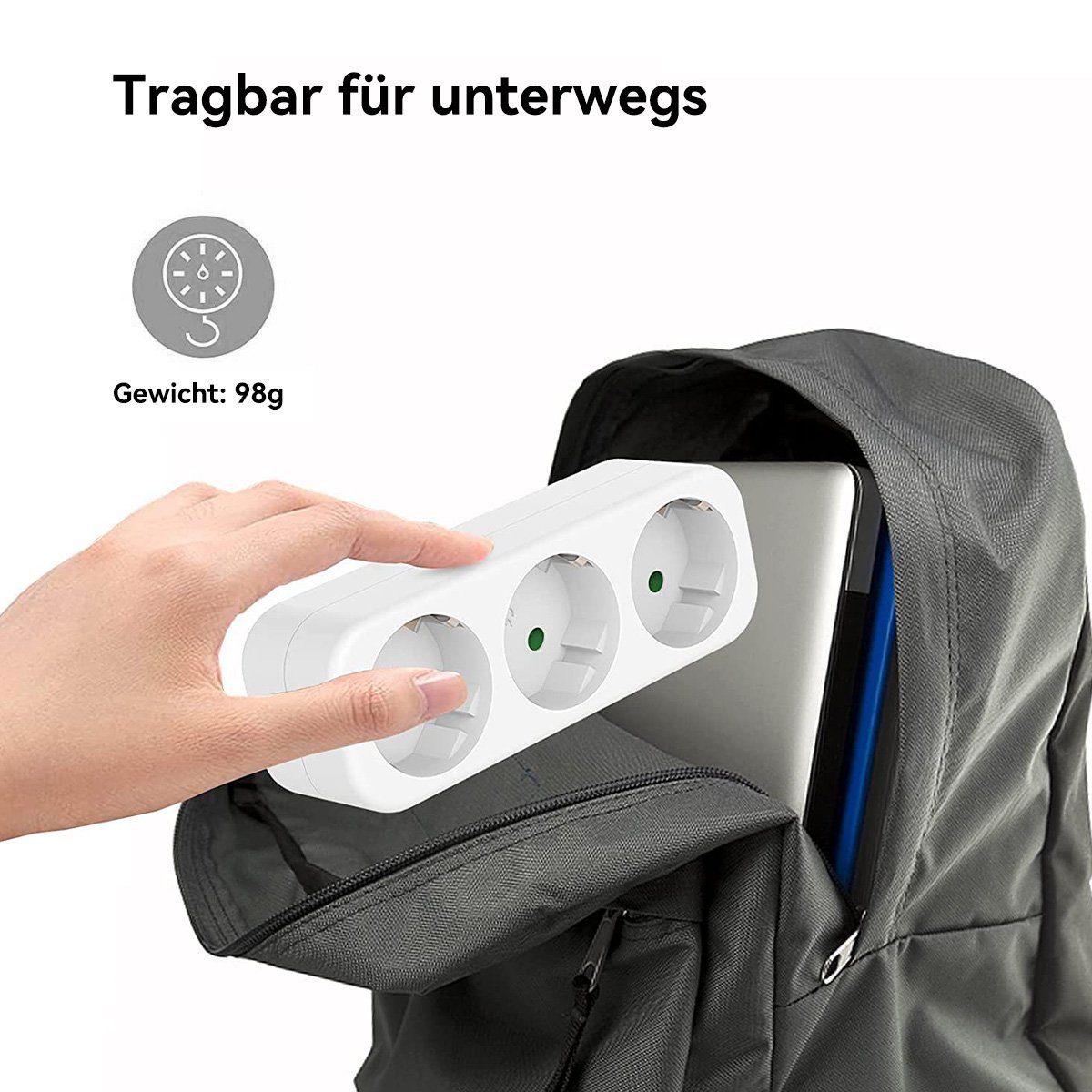 DOPWii Drei Steckdosen für Steckdose,3 in 1 250V/16A Tragbare Steckdosen Mehrfachsteckdose