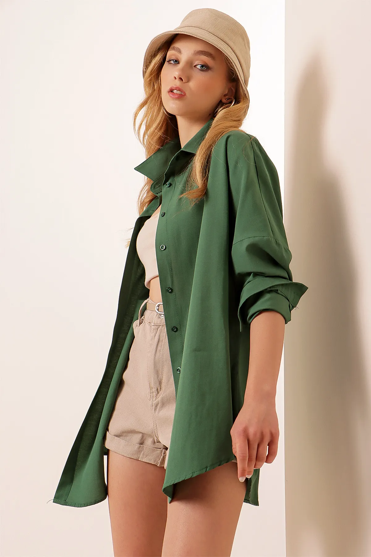 Bigdart  3900 Oversize Long Basic Shirt – Smaragdgrün
