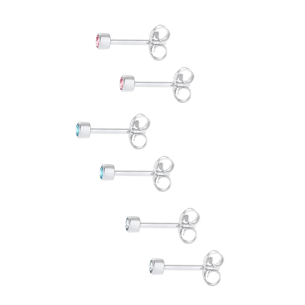 Elli Elli Boucles d'Oreilles Enfants de Base Bleu-Rose Coloré avec Cristaux en Argent  Boucles d'oreilles