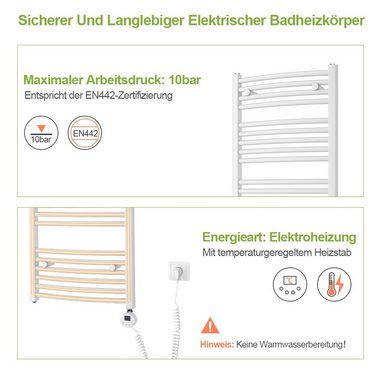 S'AFIELINA Elektrischer Badheizkörper Elektrisch Handtuchwärmer Heizkörper Seitenanschluss -Weiß, inkl. Heizstab mit Thermostat,Elektrisch betrieben