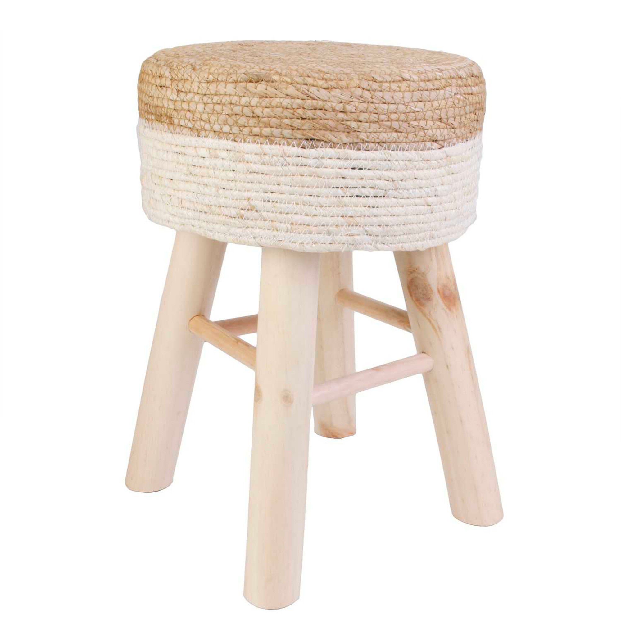 Tabouret avec assise bicolore tressée