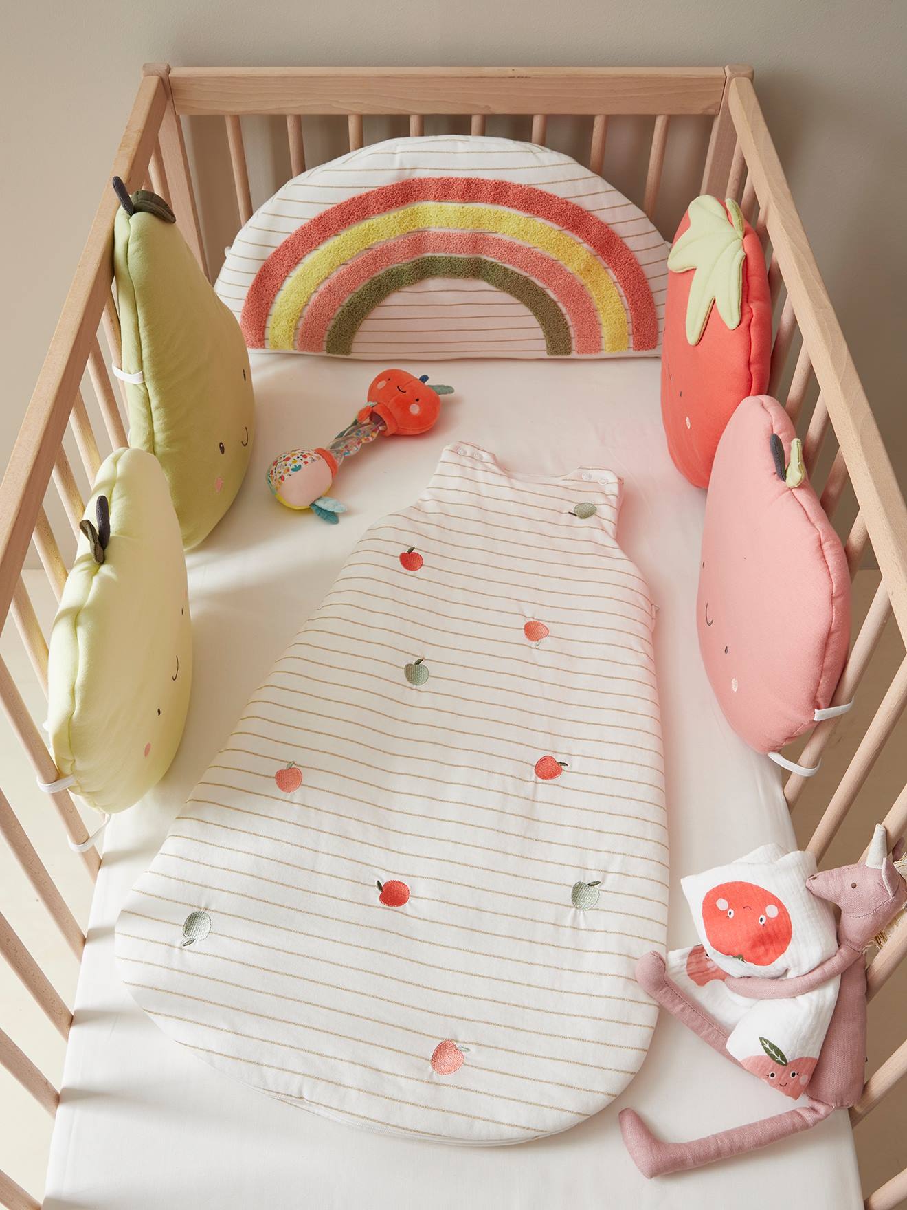 Vertbaudet Ärmelloser Baby Schlafsack APFEL Oeko-Tex - weiß bedruckt