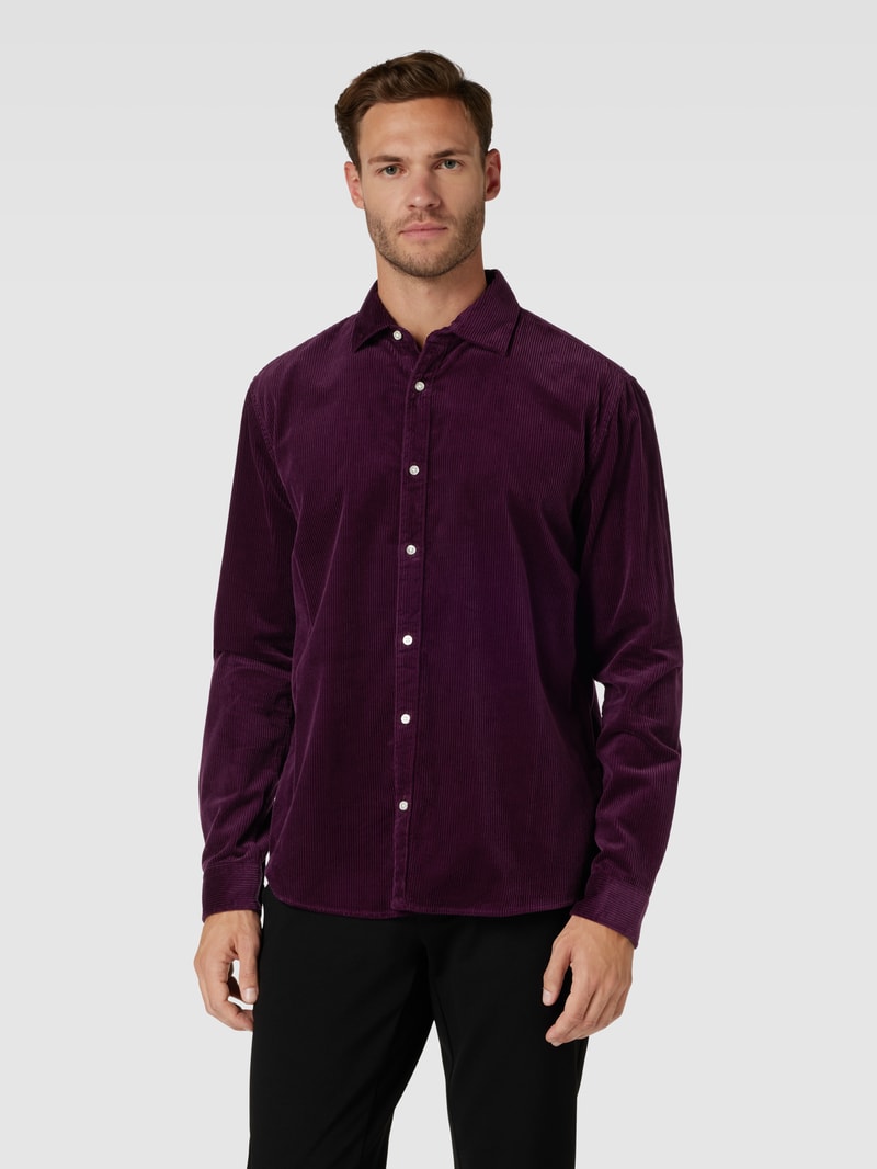 Cordhemd mit Kentkragen in aubergine