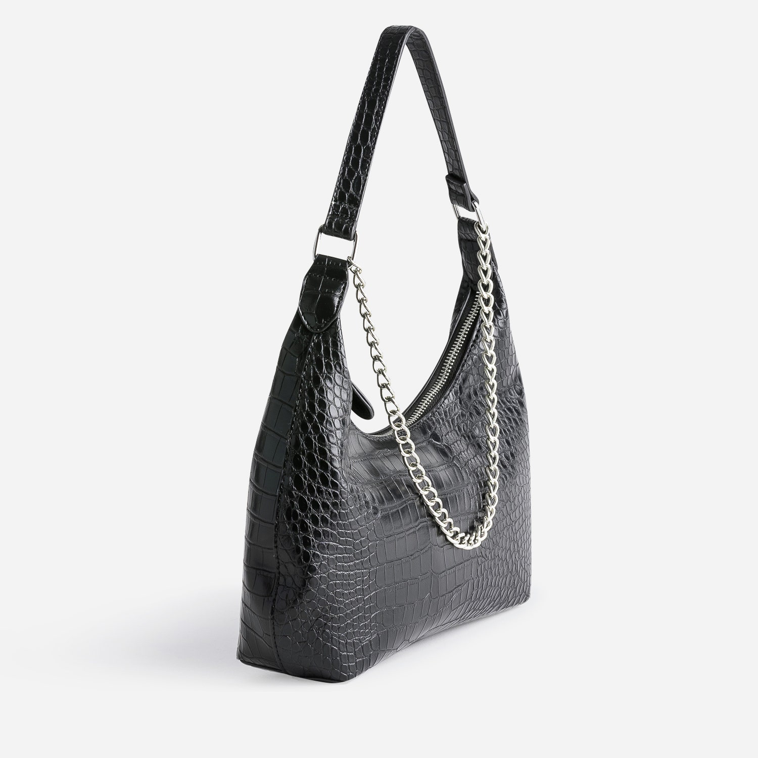 Sac à main TEXTO noir embossé effet croco