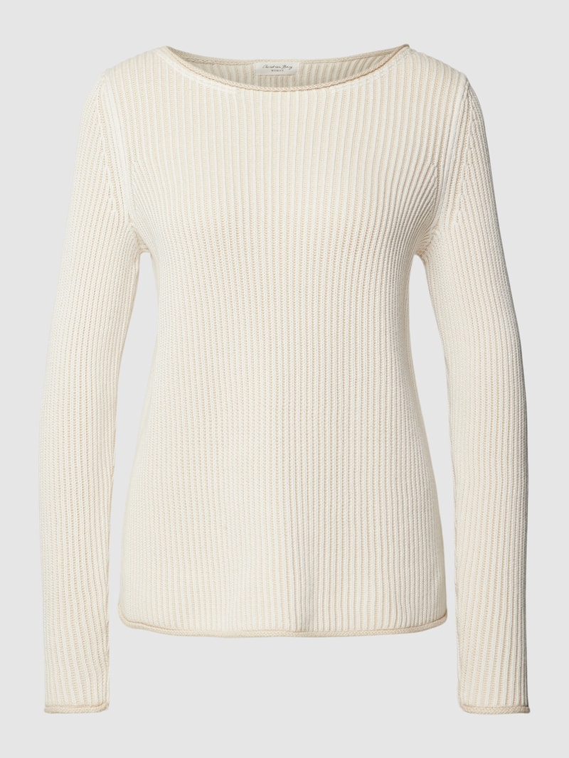 Strickpullover in Ripp-Optik in stein