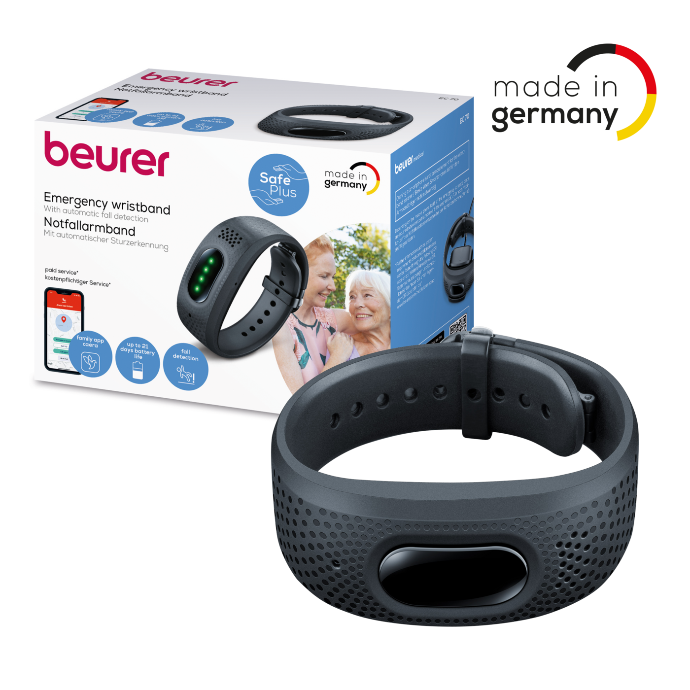 Beurer Notfallarmband EC 70 SafePlus-Automatische Sturzerkennung mit Notruffunktion für schnelle Hilfe im Notfall