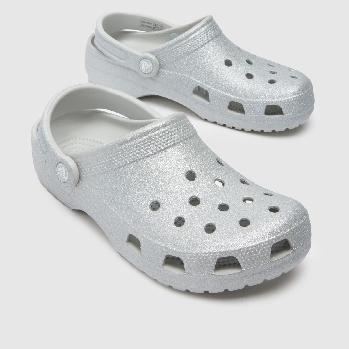 Crocs Classic csillámos klumpa szandál ezüst színben