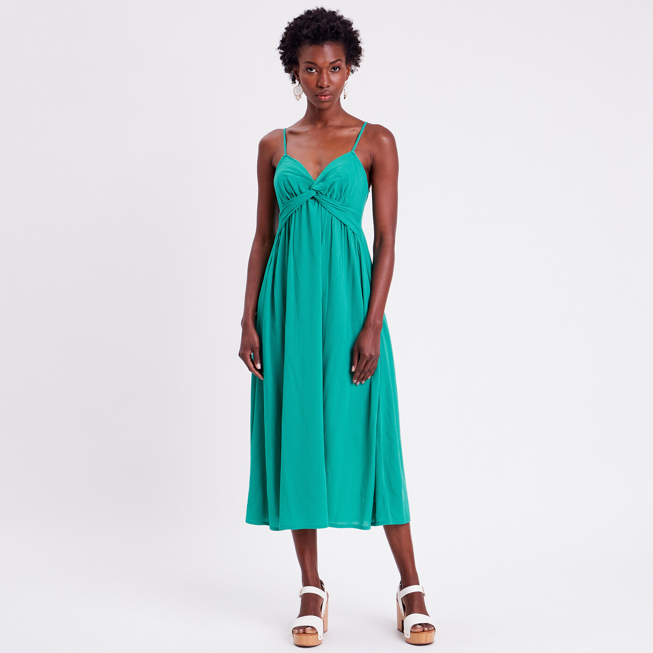 Robe longue évasée vert femme | Cache Cache
