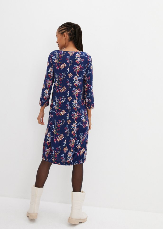 Viskose-Web-Kleid mit Taschen in O-Form, kniebedeckend