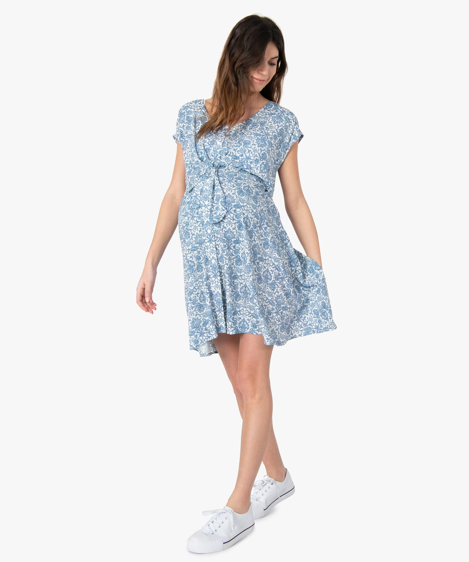 Robe de grossesse sans manches à motifs fleuris imprime | GEMO