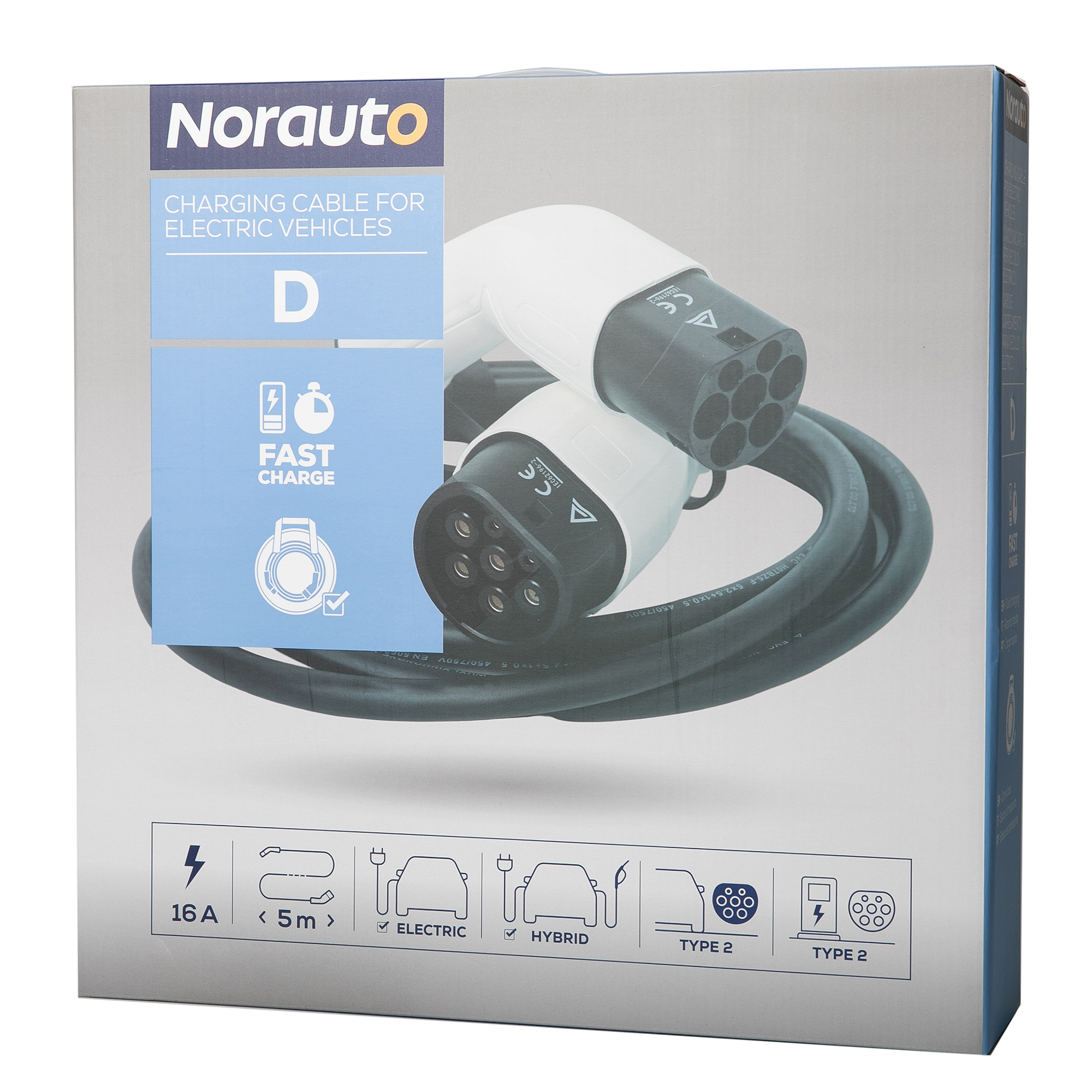 Norauto E-Ladekabel Typ 2, 16 A, dreiphasig, 11 kW, 5 Meter - ATU