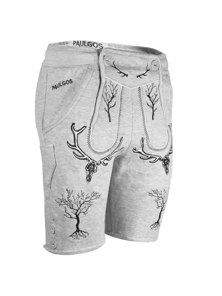 PAULGOS Jogginghose Design Trachten Lederhose Bermuda Shorts Kurz JOK6 in Hellgrau günstig kaufen
