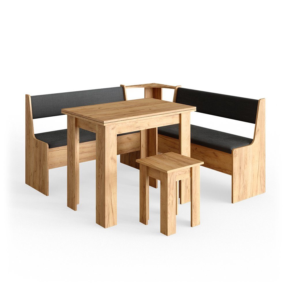 Vicco Sitzgruppe Eckbankgruppe Esszimmergruppe ROMAN Sandeiche Goldkraft Set 4, (Set, 5-tlg., 5-er Set), bequeme Polsterung