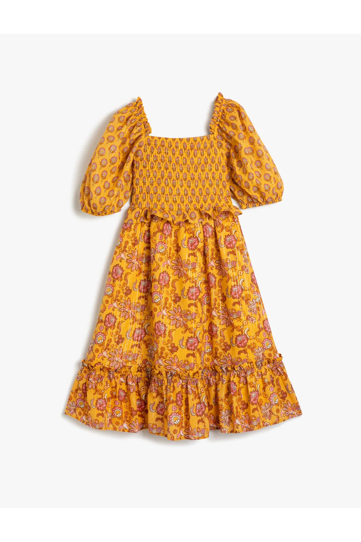 Koton  Kleid mit Blumenmuster, Ballonärmeln, quadratischem Kragen aus Baumwolle, gefüttert