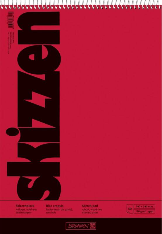 BRUNNEN Skizzenblock 24 x 34 cm 110 g/m² Spirale Rot 50 Blatt