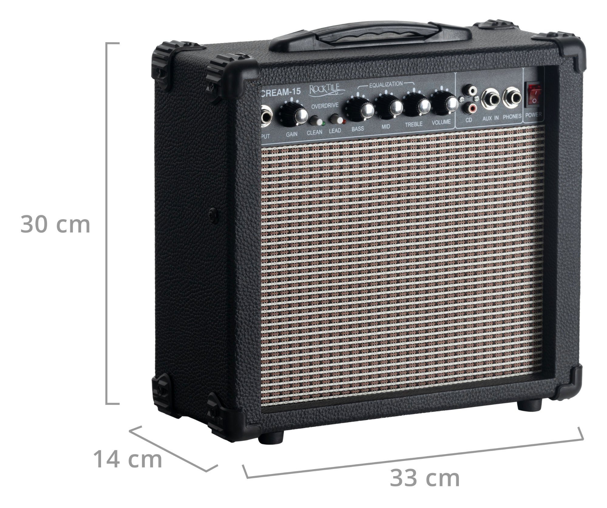 Rocktile Scream-15 Gitarrenverstärker Verstärker (Anzahl Kanäle: 2 (Clean und Overdrive), 15 W, Mini Combo Amp - 3-Band Equalizer)