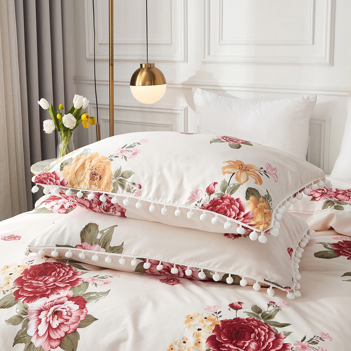 Bettwäsche, HOMEIDEAS, Polyester, 2 teilig, Blume-Bettbezug-Set, Kissenbezug 50×75cm