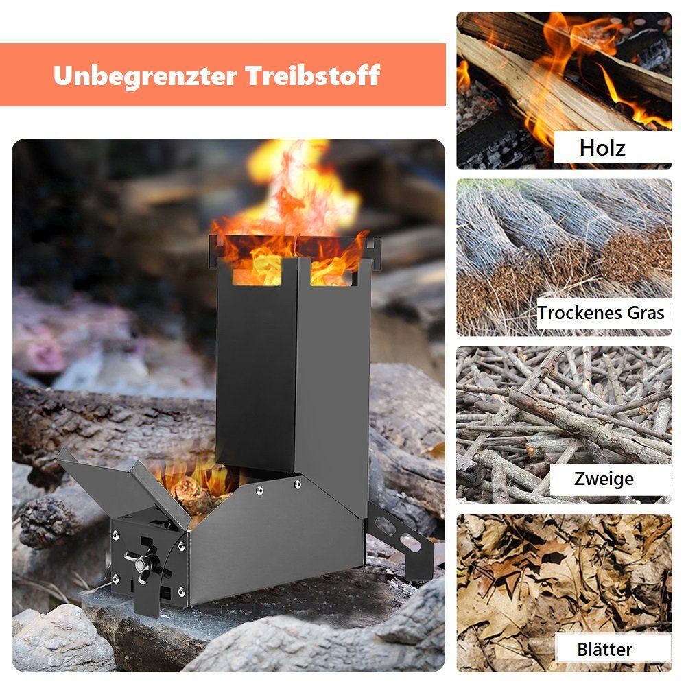 Lixada Feuerstelle Holzkohlegrill,Grillkamin,Klappbarer Holzofen,Tragbar,Multifunktional, Edelstahl,für zum Angeln,Campingausflüge,Kochen im Garten