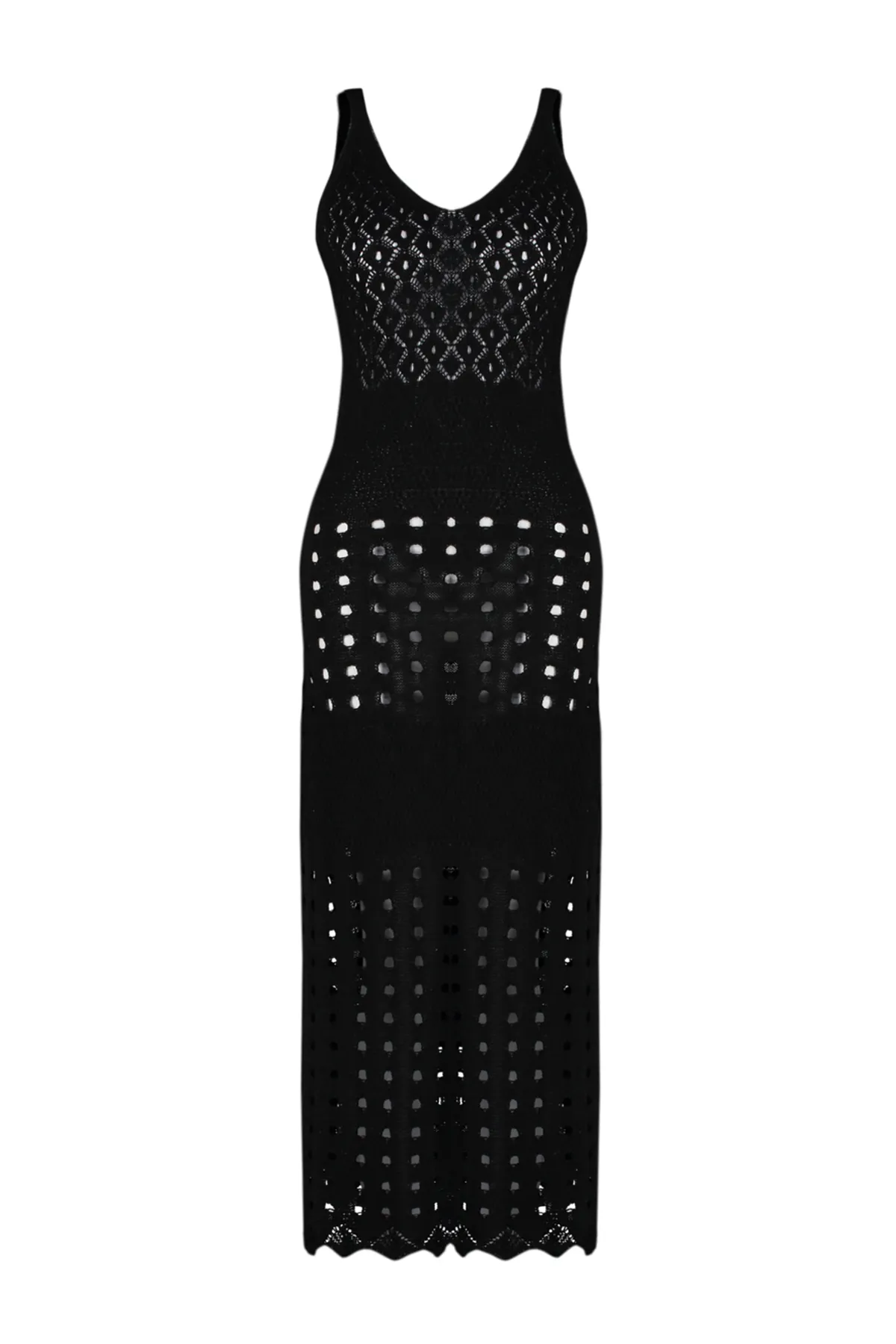 Trendyol Collection  Schwarzes Maxi-Strandkleid im gestrickten Strick-Look TBESS22EL2917