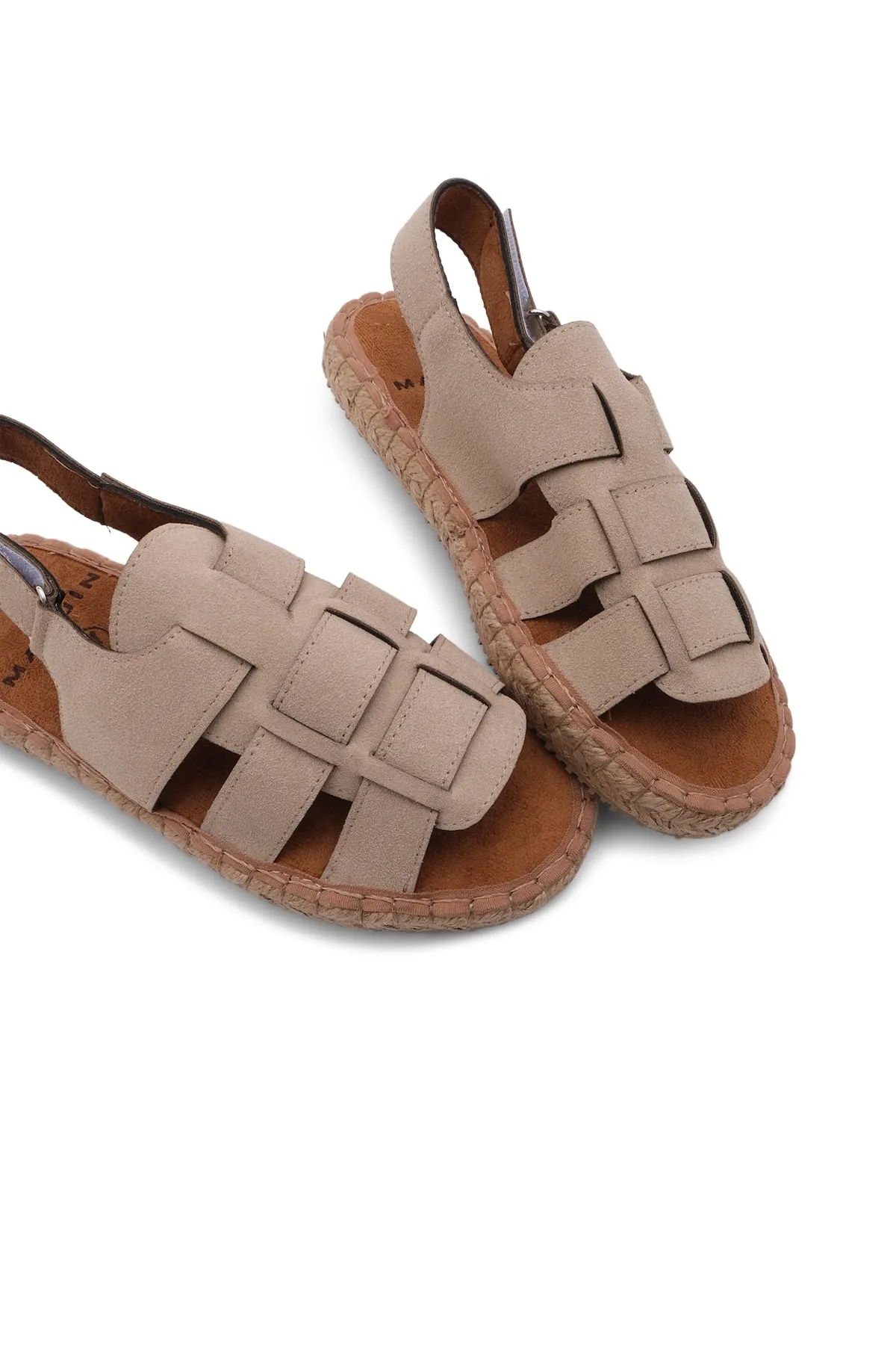 Marjin  Damen Alltagssandalen Strohsohle Klettverschluss Kunle Beige