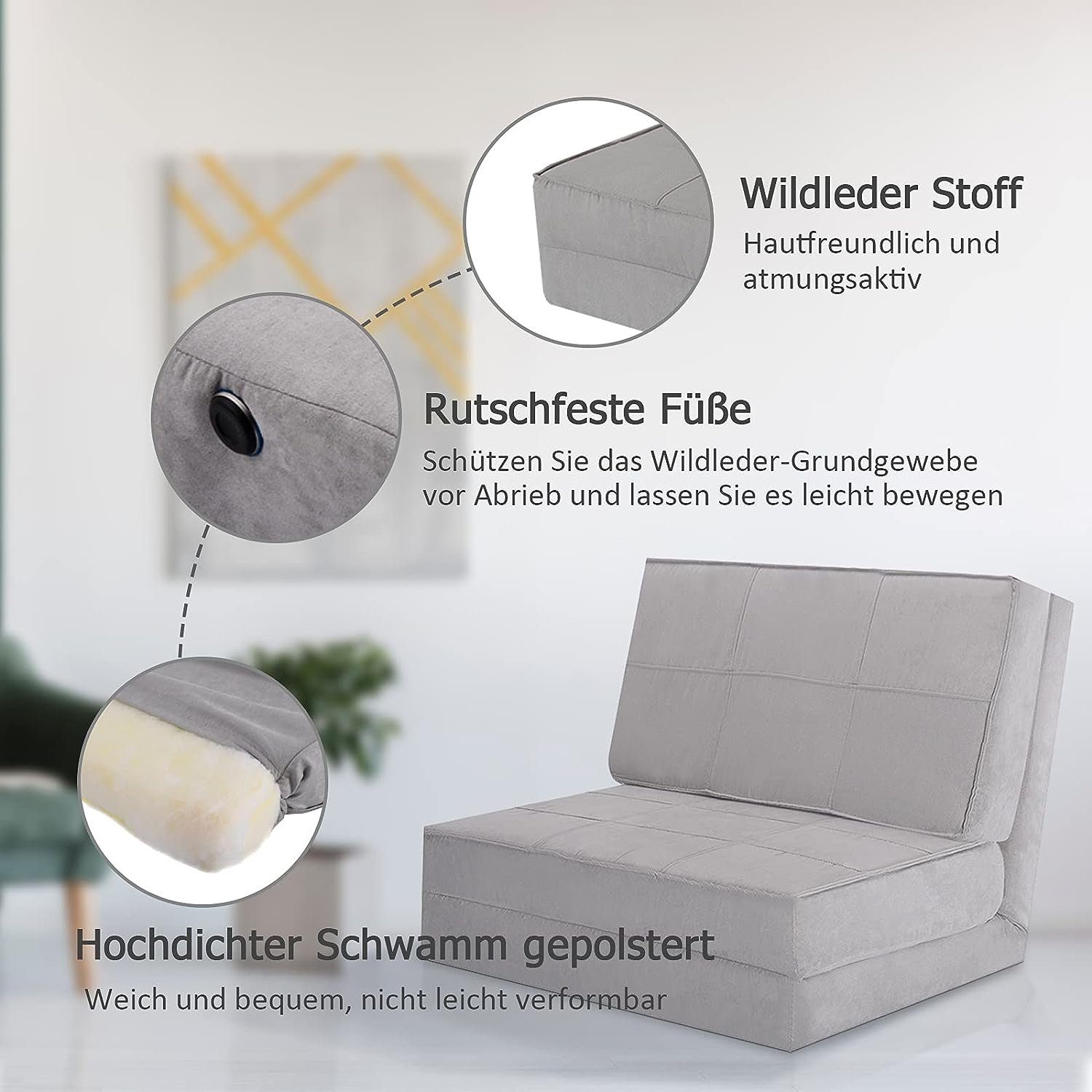KOMFOTTEU Sofa Bodensofa Klappsofa, mit 5 Winkelstufen, mit Schlaffunktion