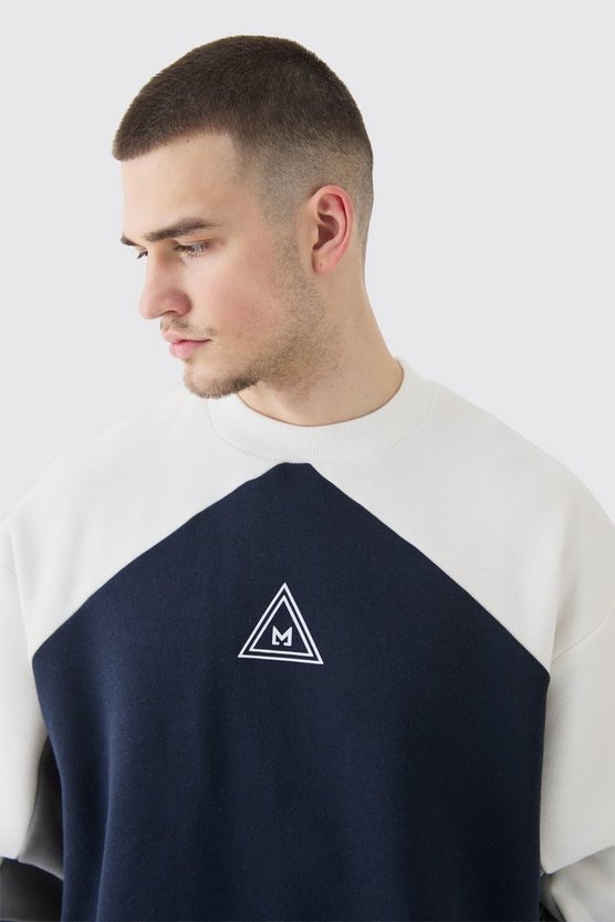 Tall dunkelblaues Oversize Colorblock Sweatshirt mit Logo