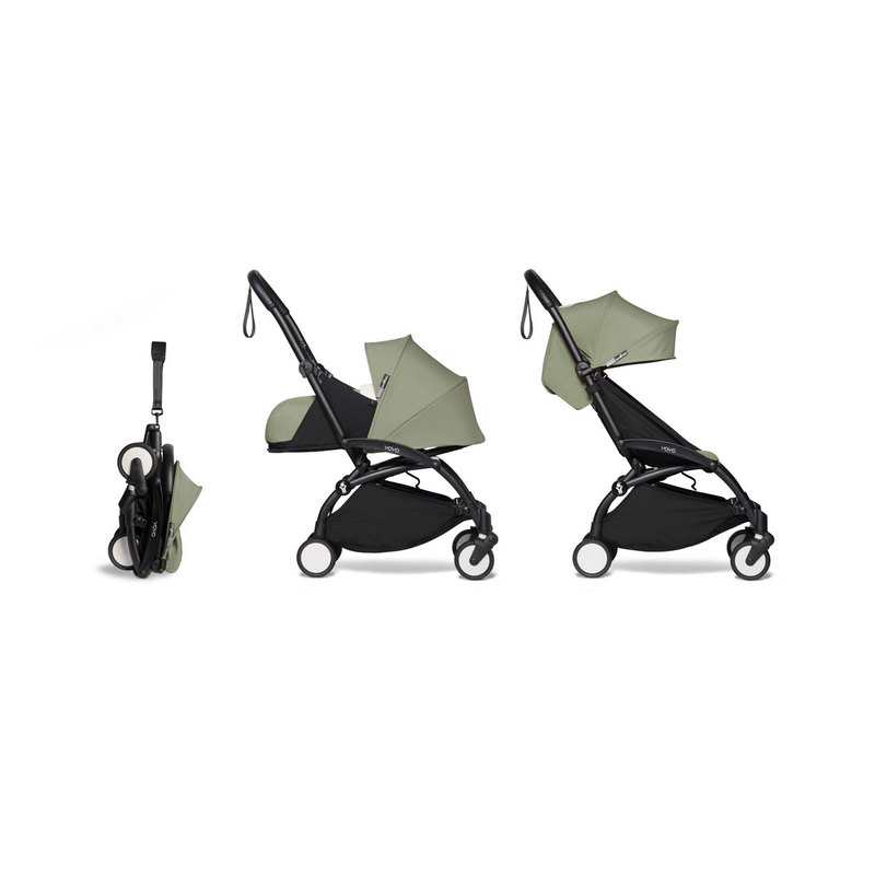 Poussette Yoyo2 4 roues châssis noir assises 0+ et 6+ olive Babyzen