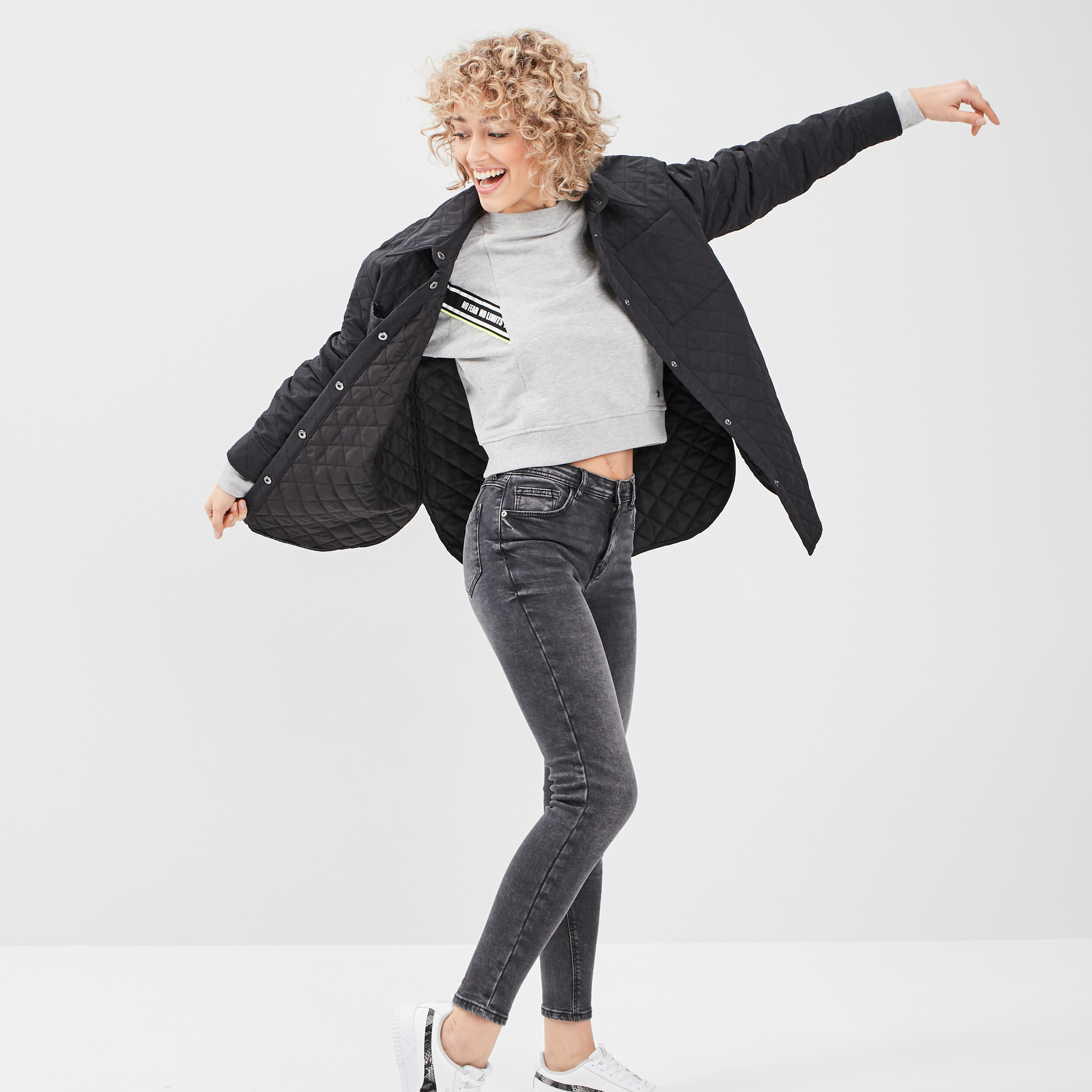 Veste droite matelassée noir femme | La Halle