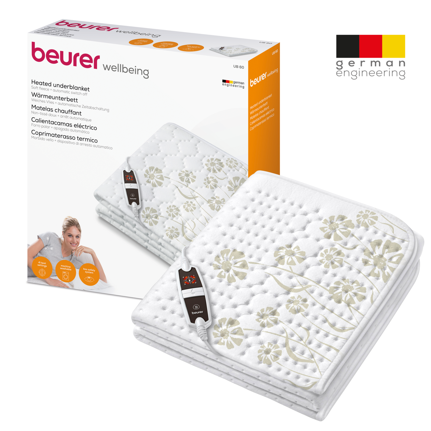 Beurer Wärmeunterbett UB 60-Motivdruck Wärmeunterbett mit 4 Temperaturstufen & Rückschaltautomatik - 150 x 80 cm