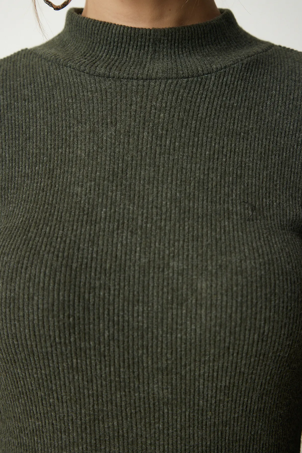 Happiness İstanbul  Dunkelkhakifarbenes, hochgeschlossenes, geschlitztes Camisole-Kleid für Damen UB00198